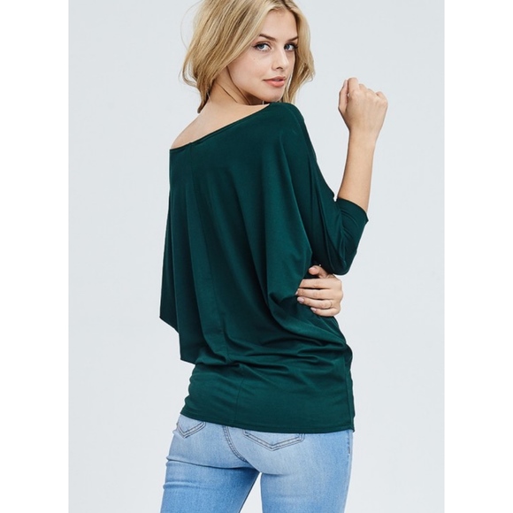 Dolman 3/4 Sleeve Top in Green - Picture 2 of 2